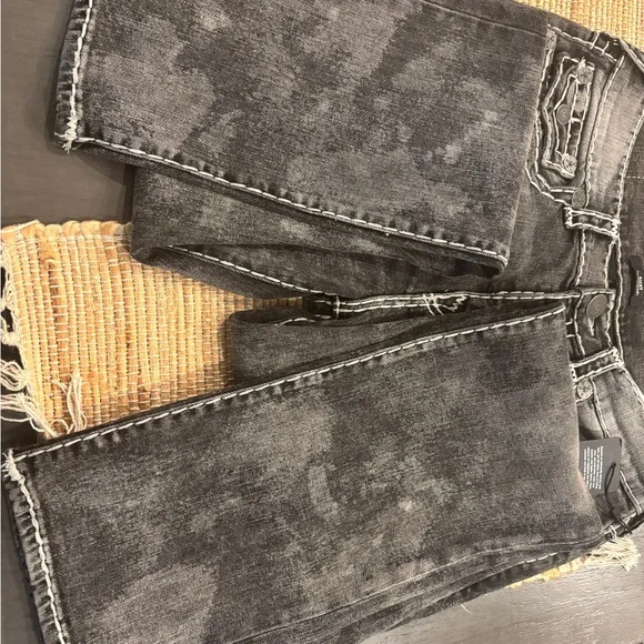True Religion Men's Black Jeans with White Stitching